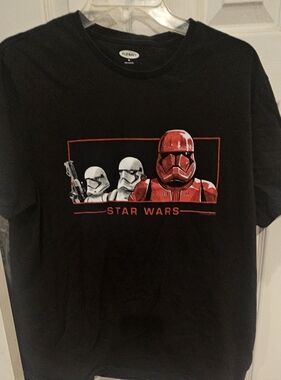 Old Navy Black Star Wars Tee with Red & White Stormtroopers